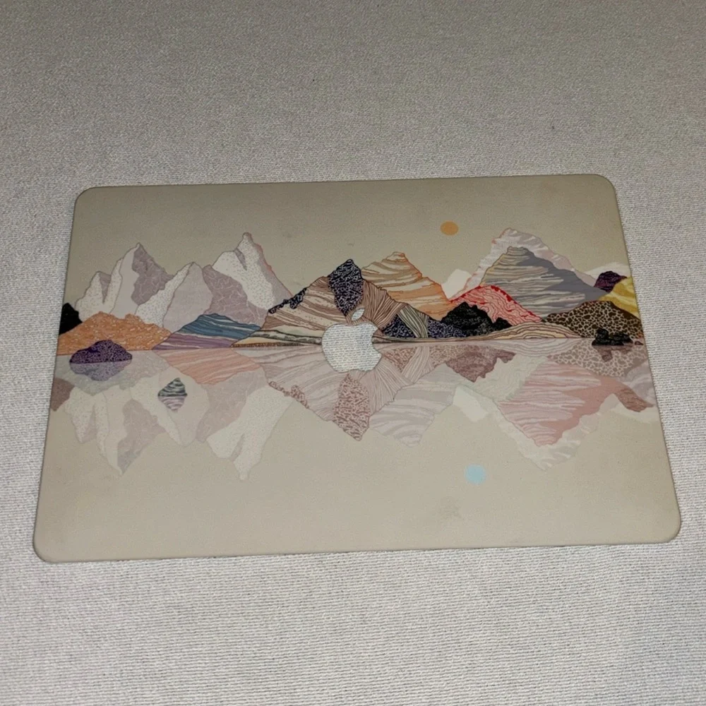 Apple Landscape Painting Laptop Matte Case Hand Draw Mountains Rubberized Cover